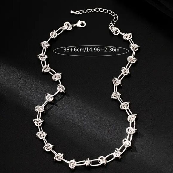 Knot Style Silvery Choker Necklace Y2K Inspired Thick Chain - Picture 8 of 9